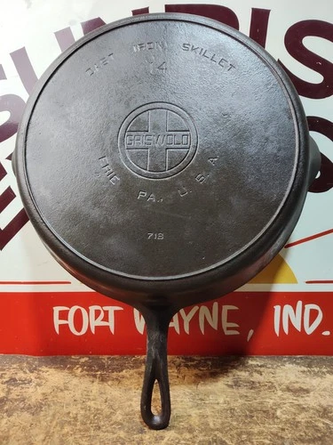 "Fully Restored" GRISWOLD CAST IRON #14 SKILLET Pan Large Logo Seasoned Flat