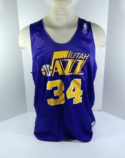 1990s Utah Jazz #34 Game Issued Purple White Practice Reversible Jersey 2XL 08