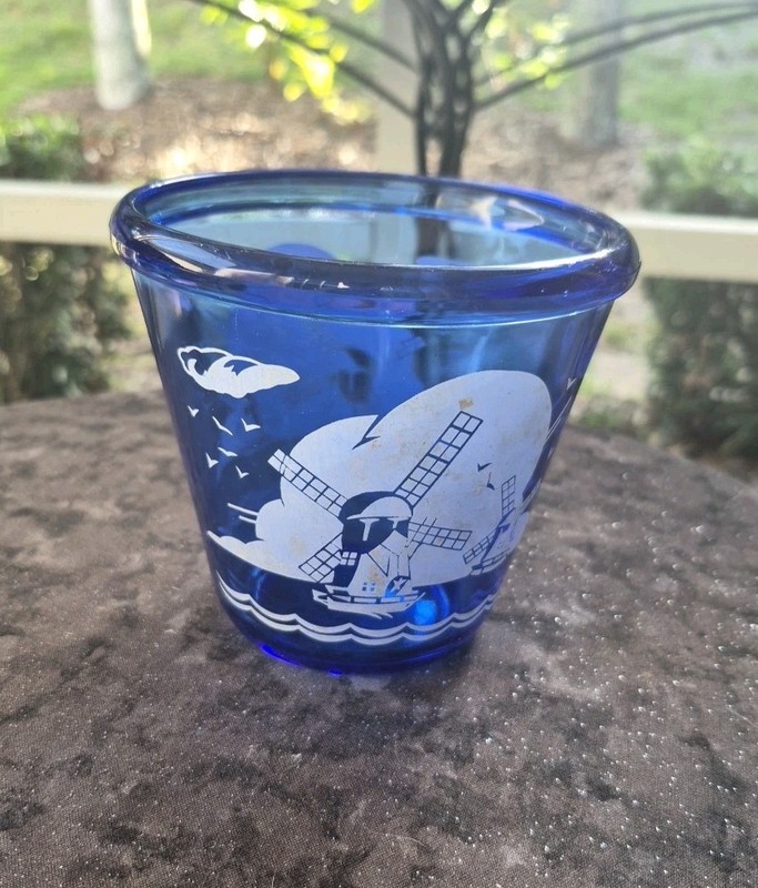 Vintage Hazel Atlas 1930s Cobalt Blue Windmills Ice Bucket Tub Depression Glass