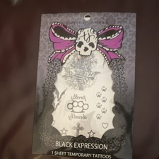 Black Expression Temporary Tattoo Sheet Skull  Bow Skeleton Theme Small Black