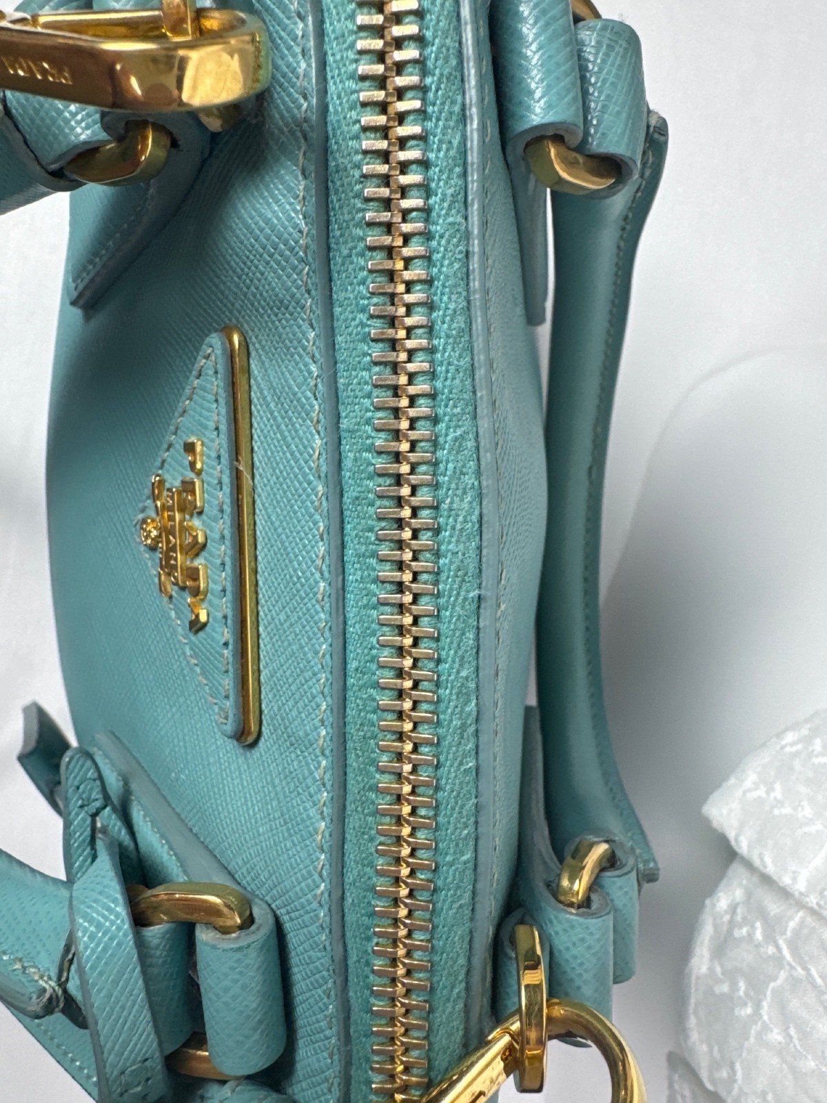 Prada Saffiano Lux Leather Satchel Bag in Turquoise image 6