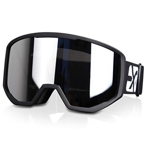Ski Goggles Snowboard for Men Women, OTG Anti Fog UV Black Frame Sliver