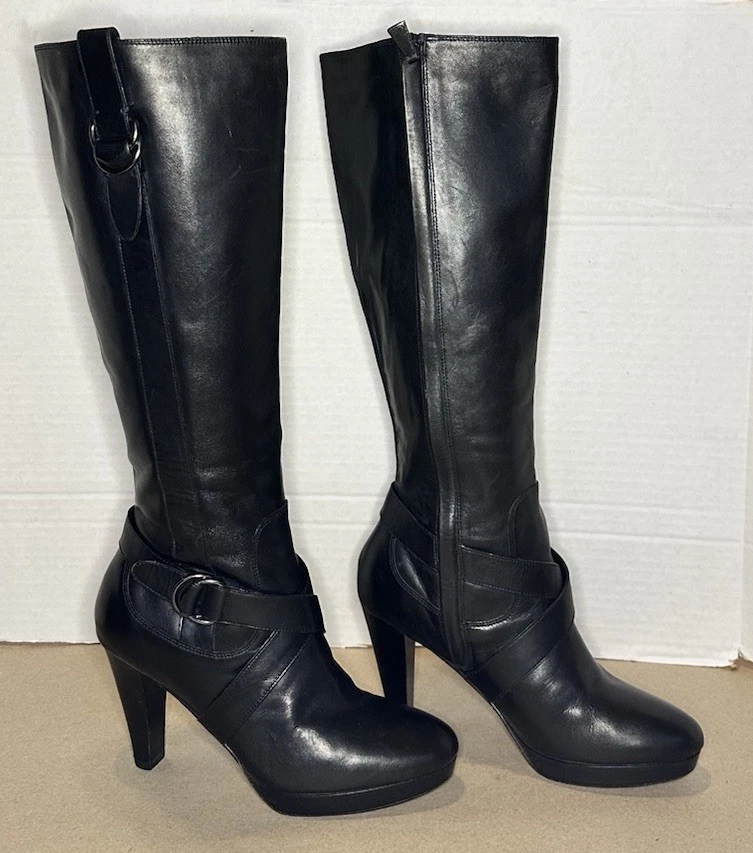 Cole Haan NikeAir Botas de Tacón Alto hasta la Rodilla Cuero Negro Cremallera Para Mujer Talla 7.5 Foto 4 de 4