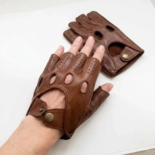 Sheepskin Leather Fingerless Driving Gloves Unisex Perforated Half Finger Gloves