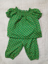 Polo Ralph Lauren Girls Smocked Blouse  Pants Set Green Floral Boho 6 Month