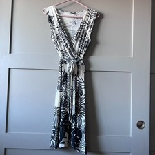 Tommy Bahama Fronds Falling Tambour Faux-Wrap Dress Medium V Neck Tropical