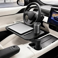 360 Rotating Car Desk Tray for Laptop and Food, Premium Leather Car Table with