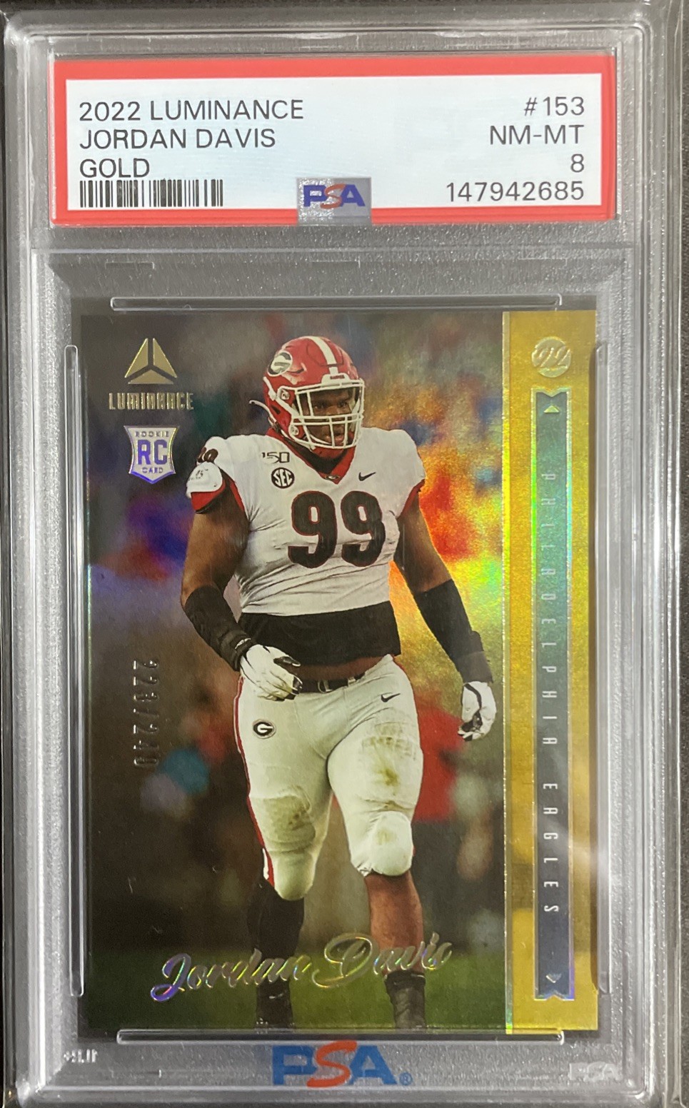JORDAN DAVIS RC 2022 Panini Luminance #153 GOLD /249 PSA 8 UGA Eagles🏈🐶🏆