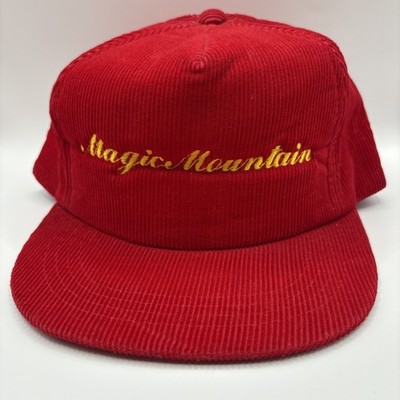 Vintage 80 s Corduroy Six Flags MAGIC MOUNTAIN Red Snapback Trucker Hat