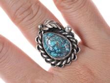 sz7.75 c1960 Navajo High Grade spiderweb turquoise ring