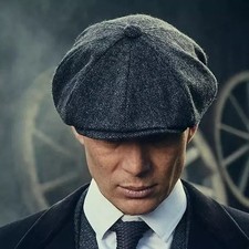 Peaky Blinders Hat Newsboy Flat Cap in Herringbone Tweed Wool Baker Boy USA