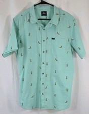 RIP CURL Tropical Print Short Sleeve Button-Up Shirt L XL Green Collared Novelty
