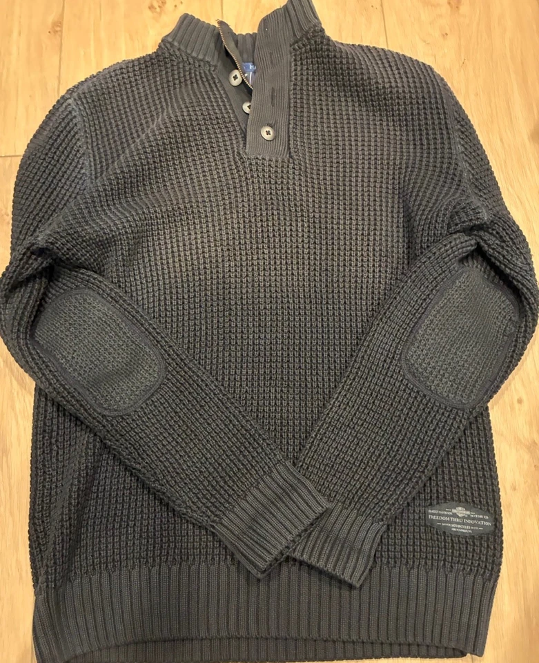Raro Harley Davidson Suéter Pesado Para Hombre Negro Pullover Calavera Codo Parche Grande Foto 4 de 4