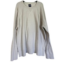 Gap Men's Ivory Slub Cotton Raglan Crewneck Long Sleeve Preppy Knit Sweater XXL