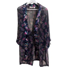 Victoria's Secret Vintage Gold Label Blue Paisley Sheer Robe One Size