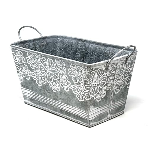 Galvanized Planter Pot Indoor and Outdoor Decoration-Rectangle Grey-8"-HD88316 - Picture 1 of 5