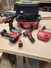 Milwaukee 12v Drill , Screwdriver & Jigsaw Set With Batteries,Charger & Bag