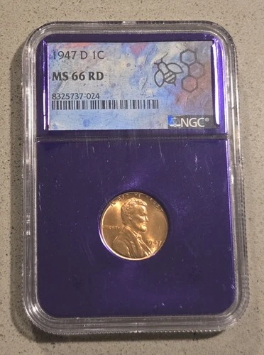 1947 D Lincoln Wheat Penny Cent Coin NGC Graded MS 66 RD TRADER BEA PURPLE CORE