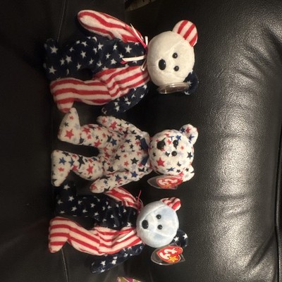Ty Beanie Babie Spangle & Red, White, and Blue Bear Plush Lot with Original Tags