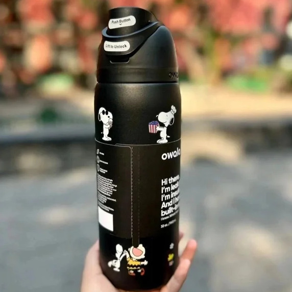 Snoopy Owala 32oz Water Bottle Stainless Steel Black Insulated Exclusive
