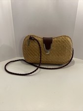 Wicker Box Purse Vintage 70's Woven Straw Clutch W/ Braided Leather X Body Strap