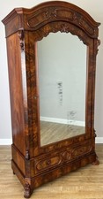 Wardrobe Antique French Burr Walnut Mirrored Two Drawer Armoire Cabinet LOT 6098