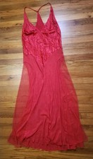 VTG Victorias Secret Silk Maxi Gown Tulle Slip Inset Sheer Large Racerback Red