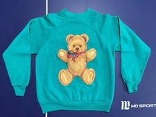 Vintage Christmas Bear Pullover Sweatshirt Green Medium w/ Brown Bear USA