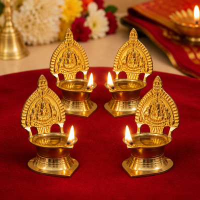 Brass Kamakshi Devi Diya | Pack of 4 | Brass Deepam for Puja | Indian Handicraft