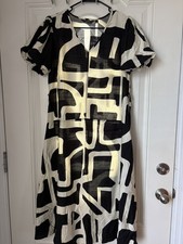 Mlle Gabrielle Womens Black & Ivory Abstract Puff-Sleeve Midi Dress Size M New
