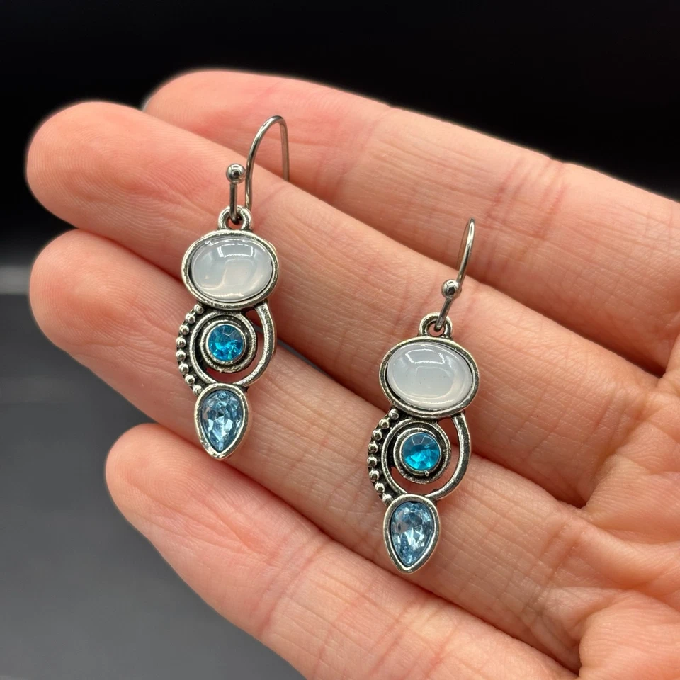 Pendientes colgantes trío de vidrio tono plata piedras estilo azul y ópalo Y2K Boho Foto 2 de 4