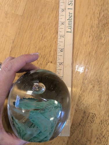 Vintage Art Glass Large Swirl Bubble Paperweight Seafoam green 4in hand blown - Picture 9 of 12