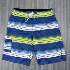 O'Neill Board Shorts Men's 34 Striped Blue Green Swim Trunks Surf Beach Ocean