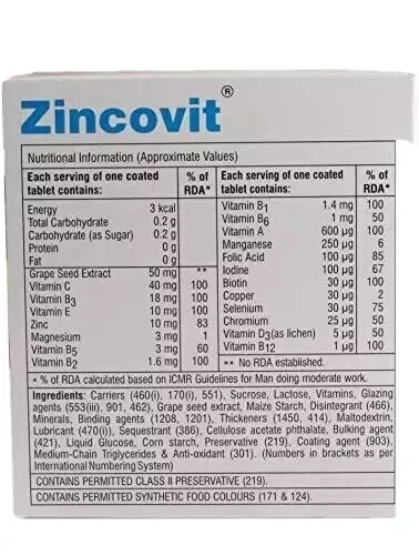 Zincovit Multivitamin Multimineral With Grape Seed Extract 150 Tablets - Picture 2 of 3