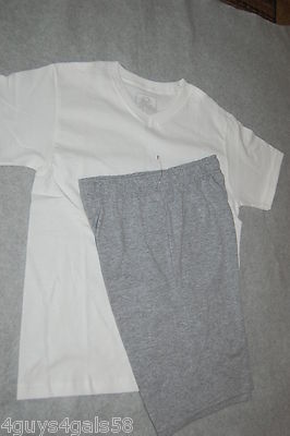 Boys TWO PC LOT Gray Shorts WHITE V NECK TEE SHIRT Size M 8