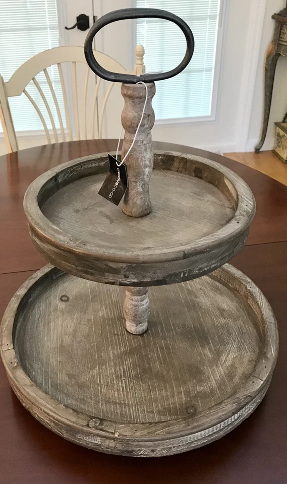 2 Tiered Tray Stand - Two Tier Tray Wood Farmhouse, Rustic, Vintage New - Image 4 of 4
