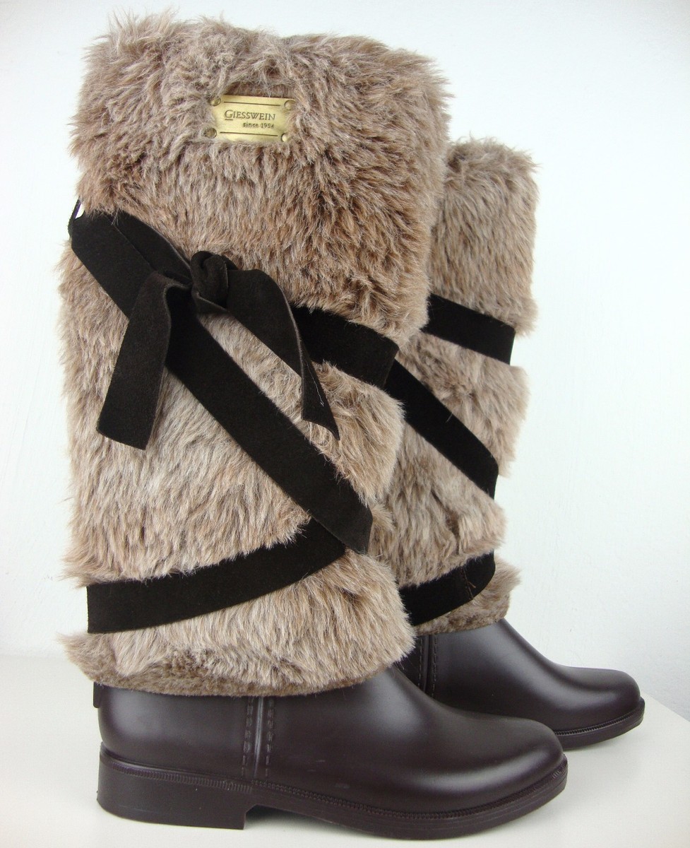 GIESSWEIN Gummistiefel Damen Stiefel Regenstiefel mit Fell Braun NEU