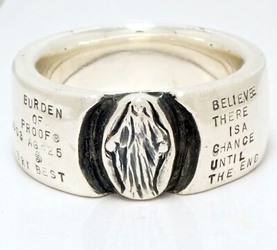 Size 10 Virgin Mary Burden of proof Solid Sterling Silver 925 Wide Ring Band 18g