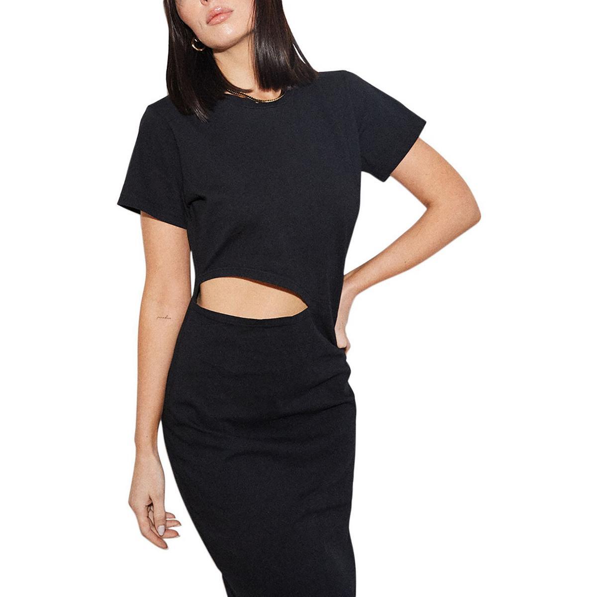 LNA Clothing Женское повседневное платье-футболка Alek Black Midi с рюшами XL BHFO 5133