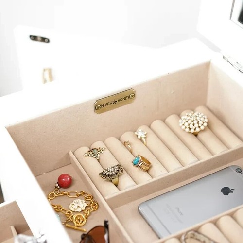 Schmuckschrank Organizer Stehholz Aufbewahrungsbox Truhe mit Kristallknauf weiß - Bild 18 von 24