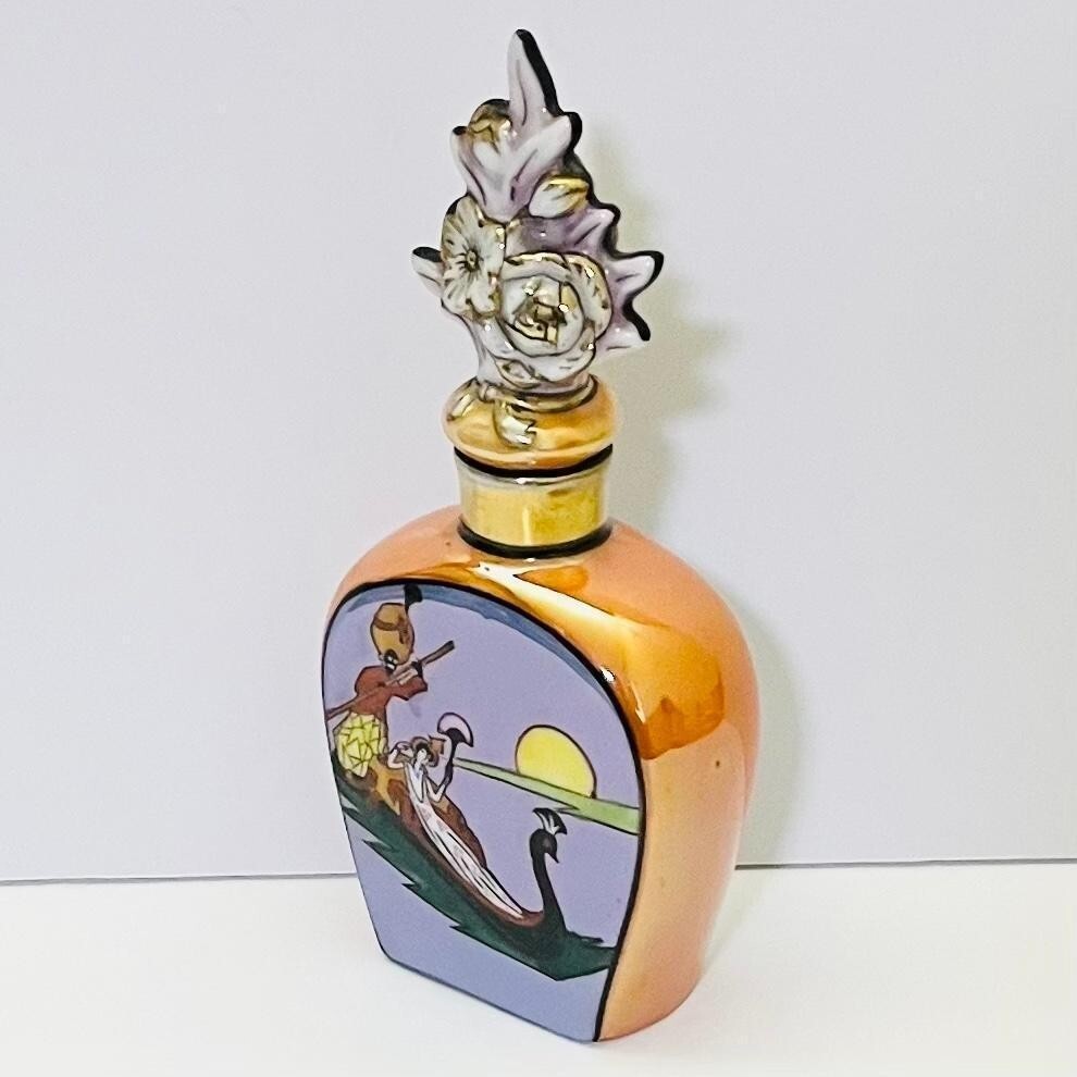 Old Noritake Deco Lady Gondola Perfume Bottle Lusterware