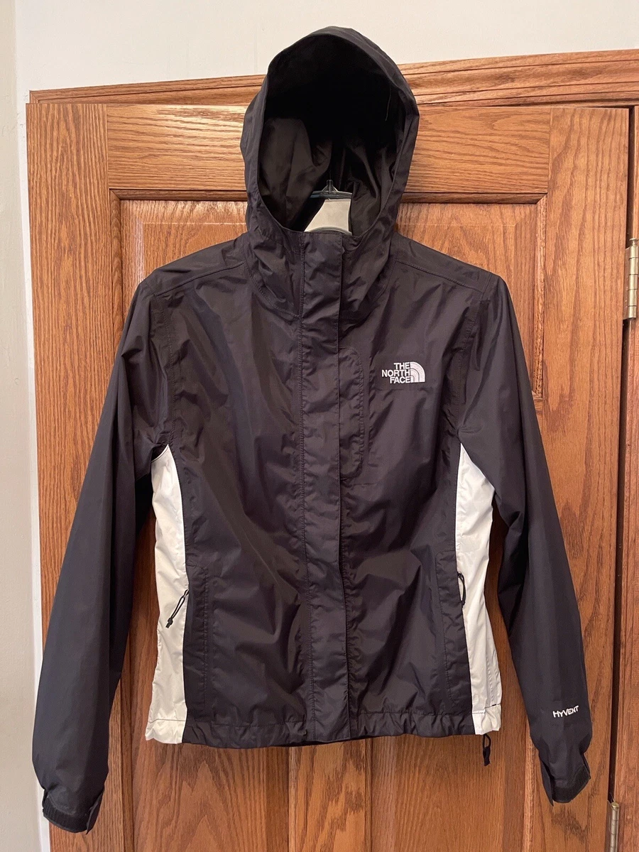 North Face Hyvent Jacket Womens XS Rain Black Full Zip Hooded Waterproof  Logo