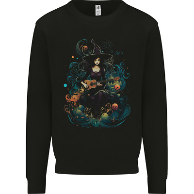 Eine Hexe spielt Gitarre Halloween Fantasy Herren Sweatshirt Pullover