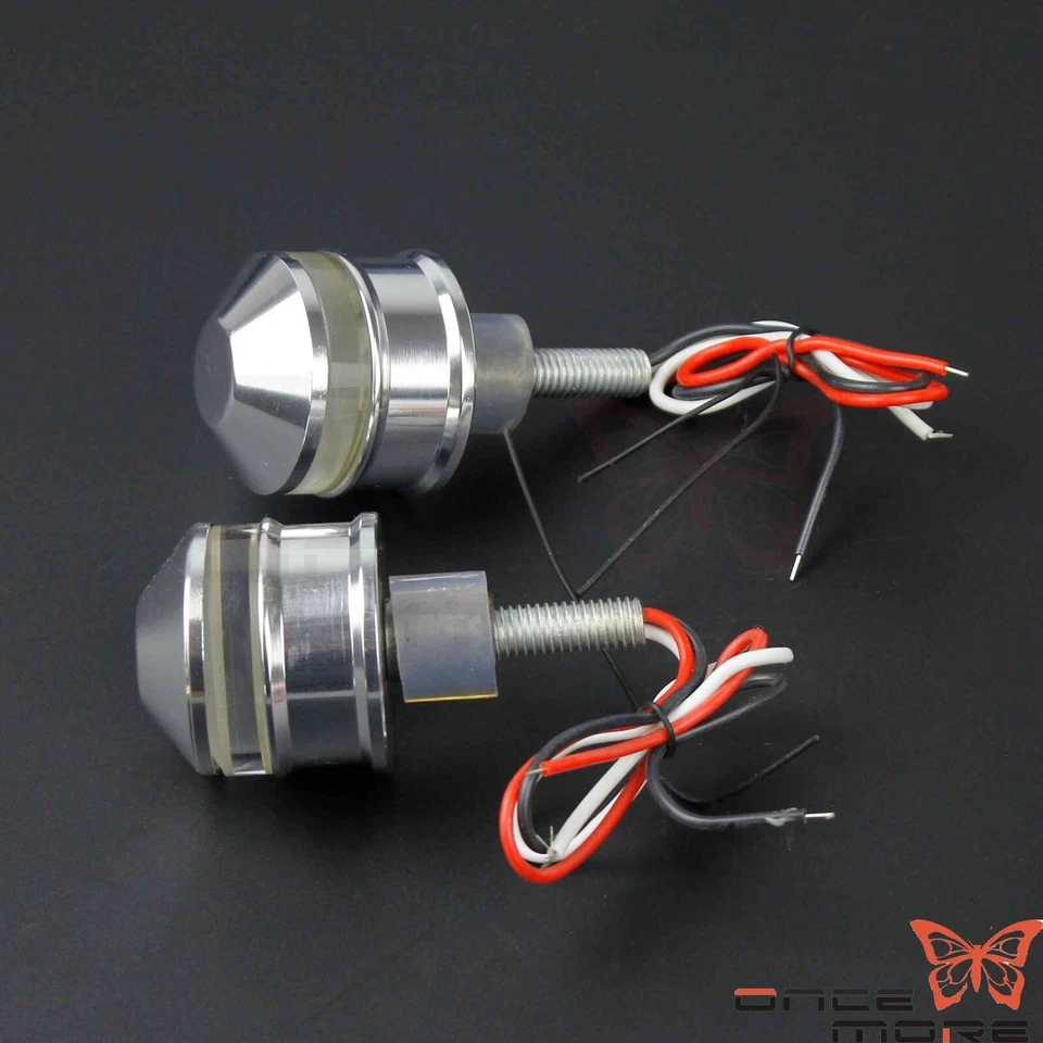 1Pair Silver Handlebar Bar End LED Turn Signal Light For Harley Honda Kawasaki - Изображение 3 из 4