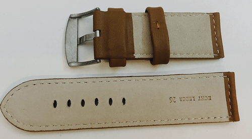 26mm Real Leather Watches Bracelet Nappa Braun With Seam Steel Buckle Quality - Picture 2 of 2