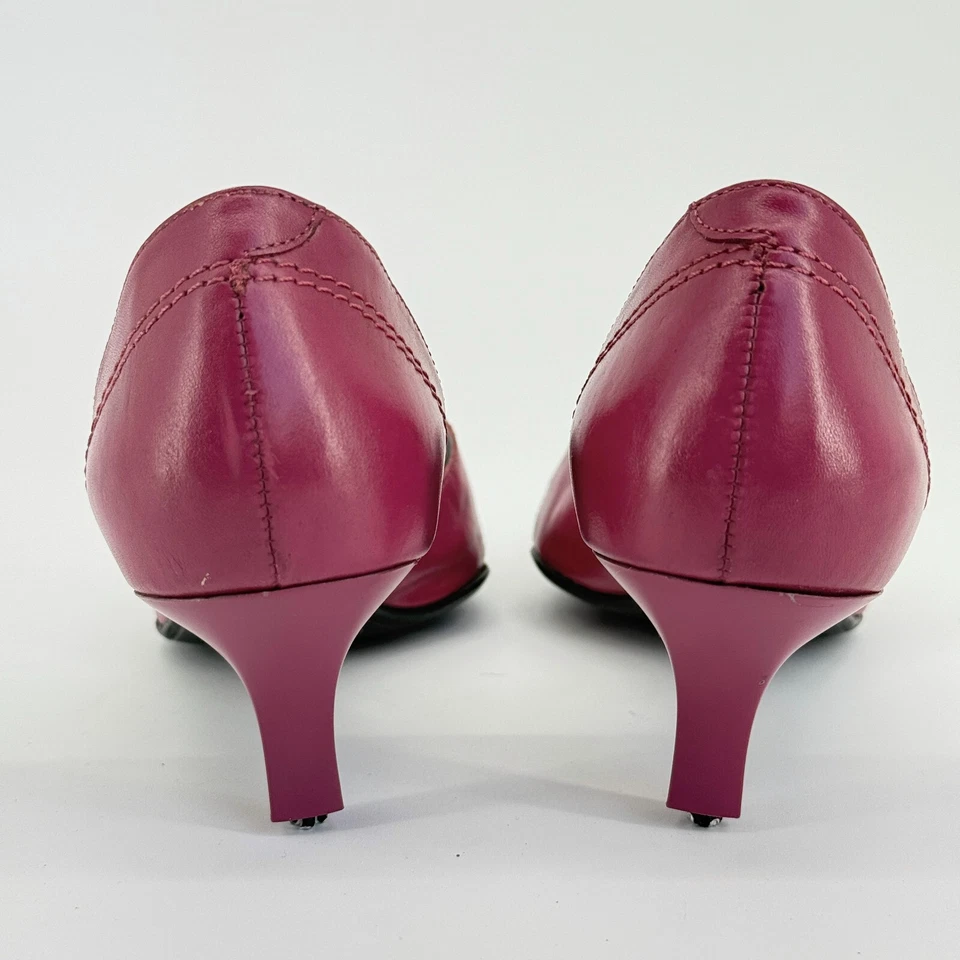 Vtg Y2K BCBG Pink Leather Heels Size 7.5 Kitten D'Orsay Pointy Toe Loafer Retro - Image 4 of 4