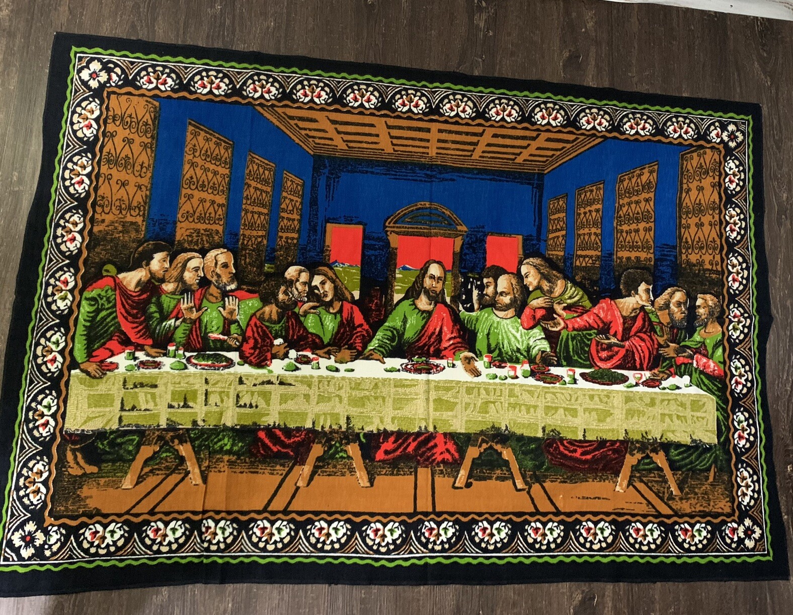 1950's Large Vintage Jesus Last Supper Tapestry Rug Wall Hanging 76" X ...