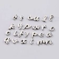 Stainless Steel Lower Case Alphabet Small Hole Beads Charm DIY Supply Silver