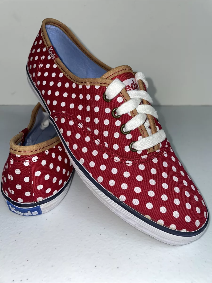 Keds Champion Canvas Shoes Red White Polka Dot Sneakers Women's Size 6