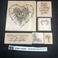Stampin Up Script Heart And Flowers Love Rubber Stamp Set Of 6 Wood Mount 2000